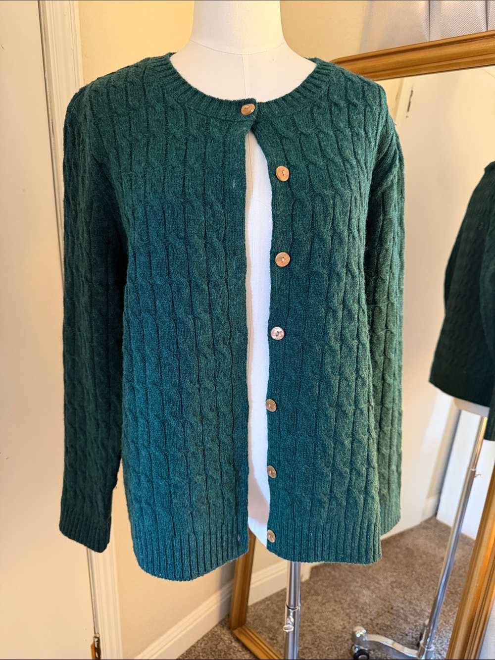 Appleseed's Dark Teal Wool Cable-Knit Button Cardigan